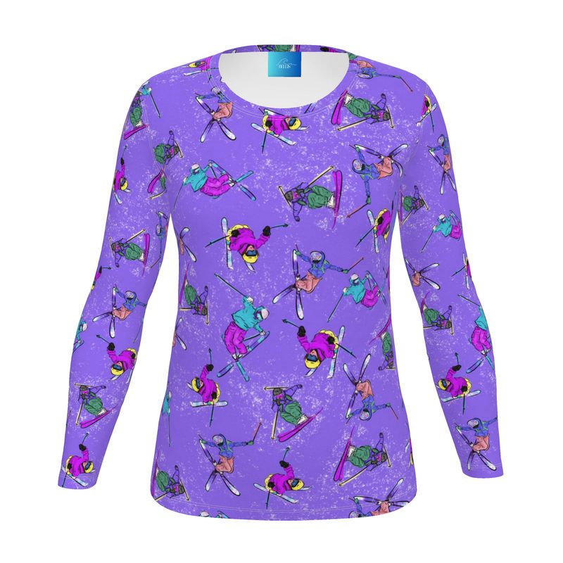 Ladies Sports Breathable Base Layer Long Sleeve Top Ski Skier - Purple