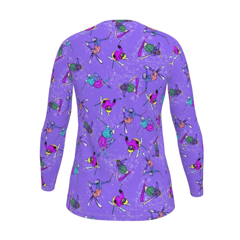 Ladies Sports Breathable Base Layer Long Sleeve Top Ski Skier - Purple