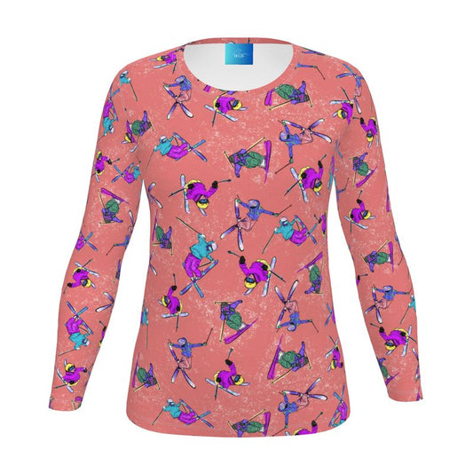 Ladies Sports Breathable Base Layer Long Sleeve Top Ski Skier -Orange