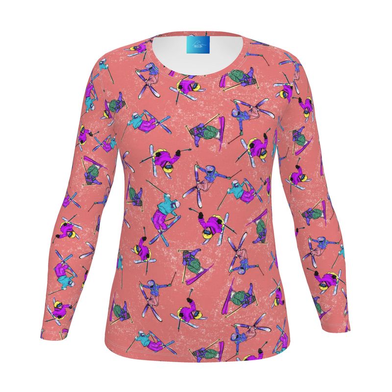 Ladies Sports Breathable Base Layer Long Sleeve Top Ski Skier -Orange