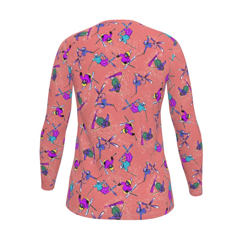 Ladies Sports Breathable Base Layer Long Sleeve Top Ski Skier -Orange