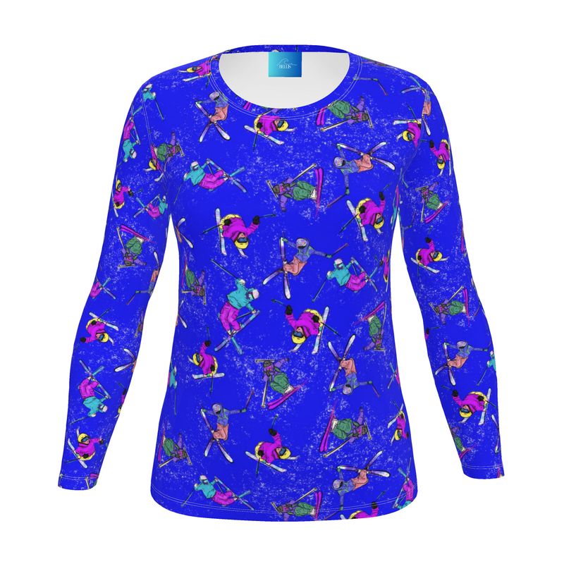 Ladies Sports Breathable Base Layer Long Sleeve Top Ski Skier - Blue