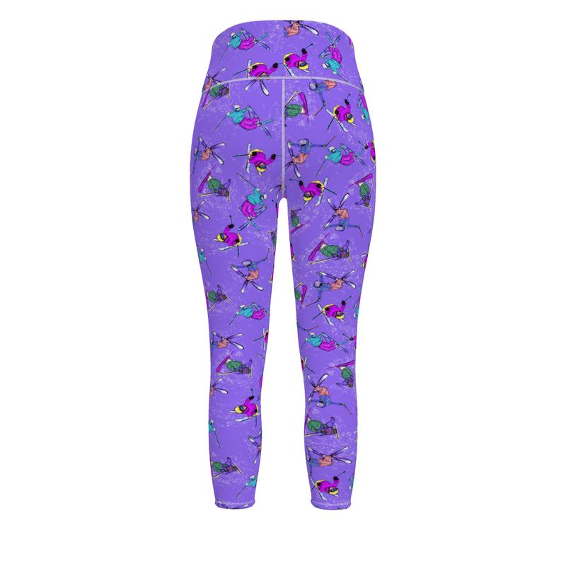 Ladies Flex Sports Lycra High Waisted Leggings Ski Skier - Purple