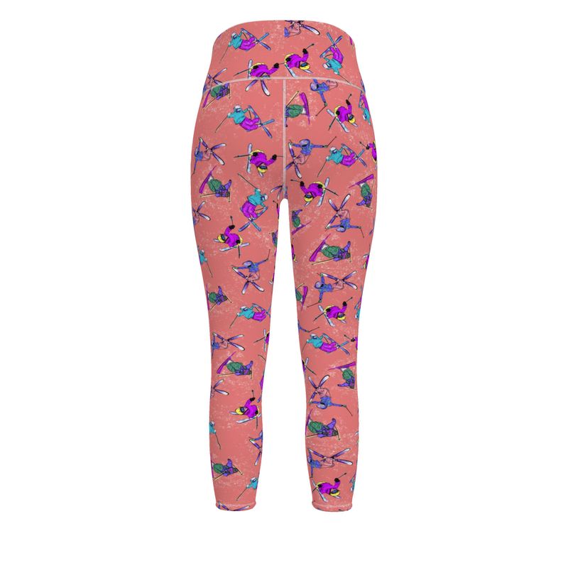 Ladies Flex Sports Lycra High Waisted Leggings Ski Skier - Orange