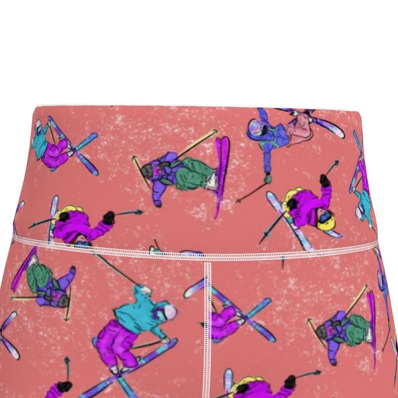 Ladies Flex Sports Lycra High Waisted Leggings Ski Skier - Orange