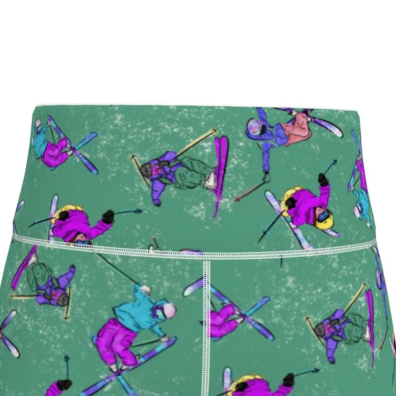 Ladies Flex Sports Lycra High Waisted Leggings Ski Skier - Green
