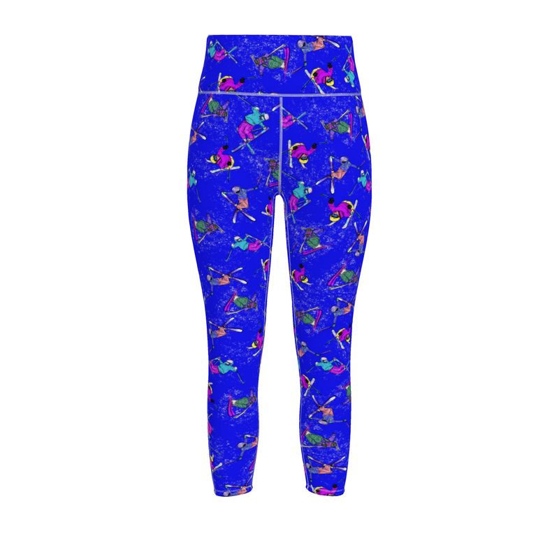 Ladies Flex Sports Lycra High Waisted Leggings Ski Skier - Blue