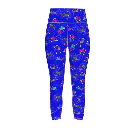 Ladies Flex Sports Lycra High Waisted Leggings Ski Skier - Blue