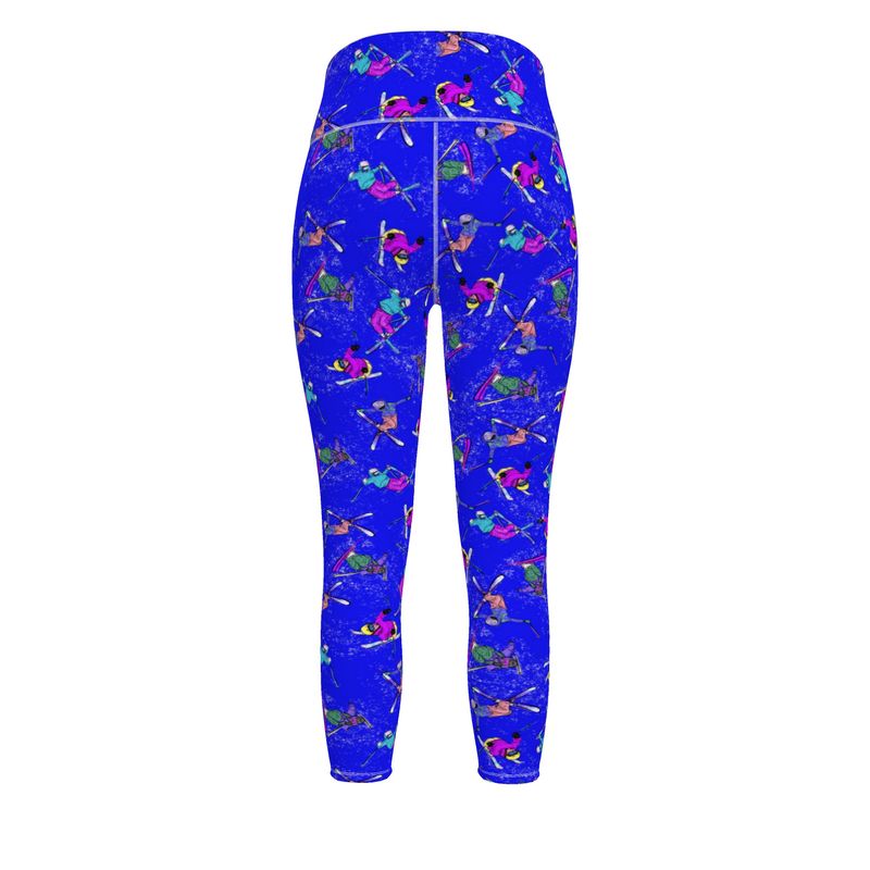 Ladies Flex Sports Lycra High Waisted Leggings Ski Skier - Blue
