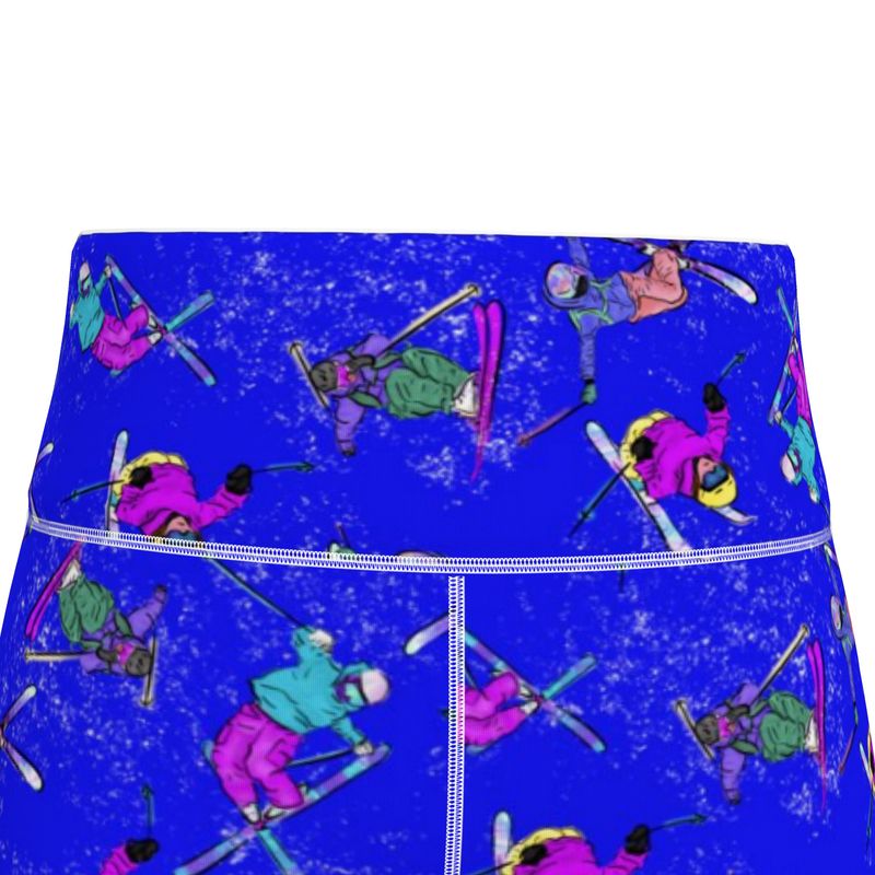 Ladies Flex Sports Lycra High Waisted Leggings Ski Skier - Blue