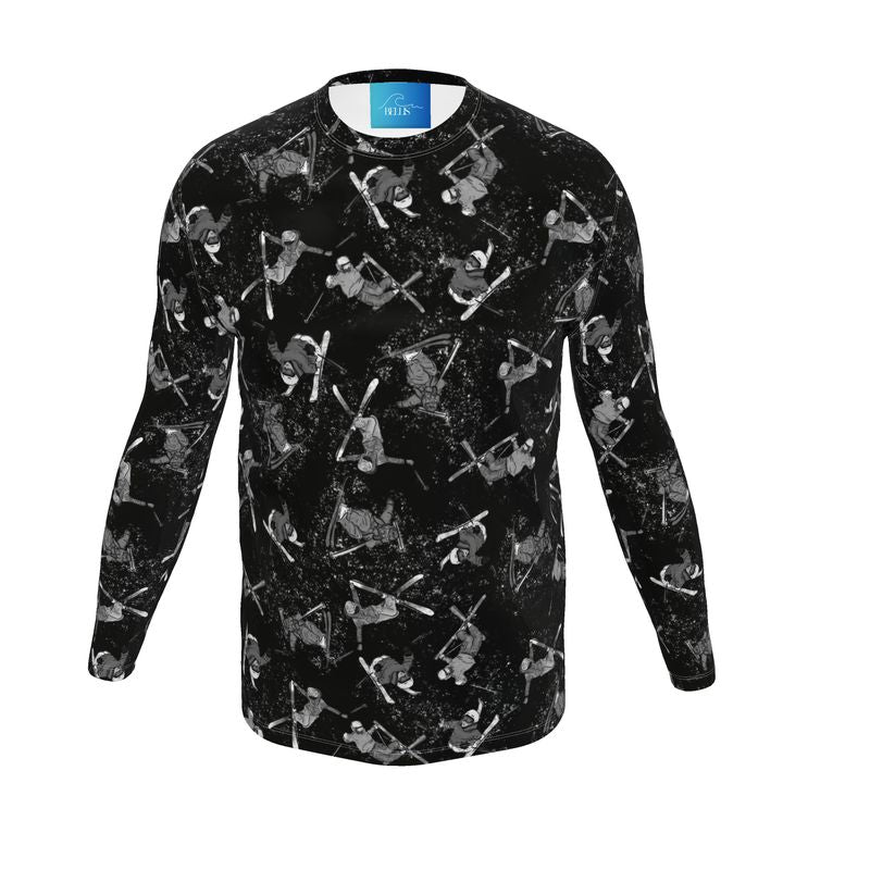 Mens Sports Breathable base Layer Long Sleeve Top Ski Skier - Black