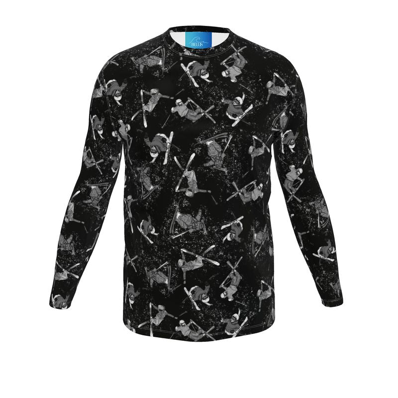 Mens Sports Breathable base Layer Long Sleeve Top Ski Skier - Black