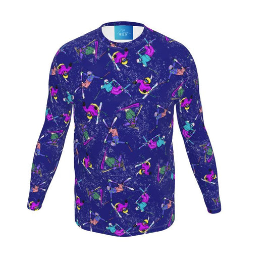 Mens Sports Breathable base Layer Long Sleeve Top Ski Skier -Navy Blue