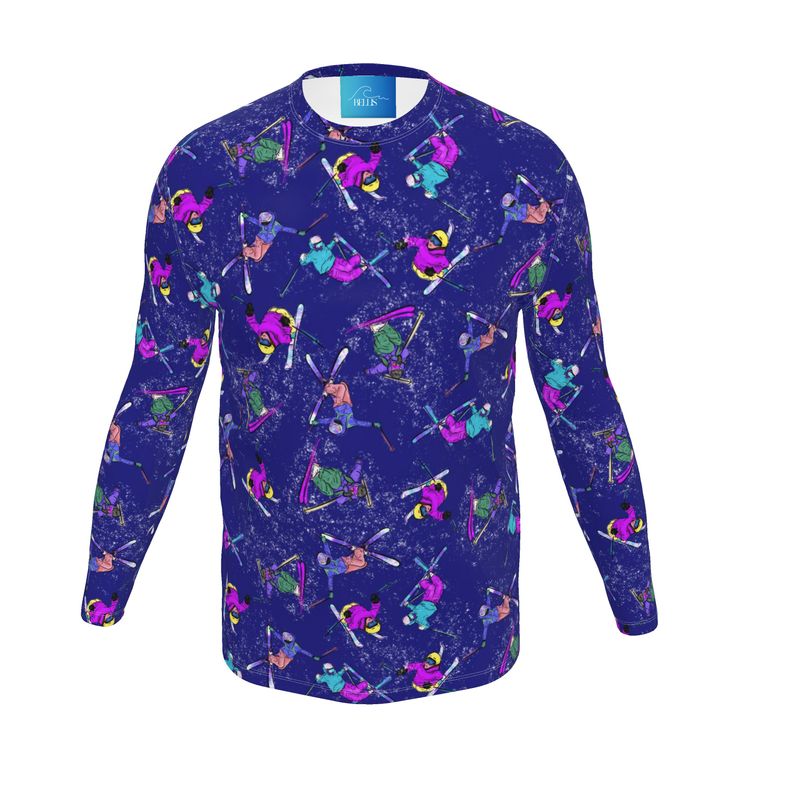 Mens Sports Breathable base Layer Long Sleeve Top Ski Skier -Navy Blue