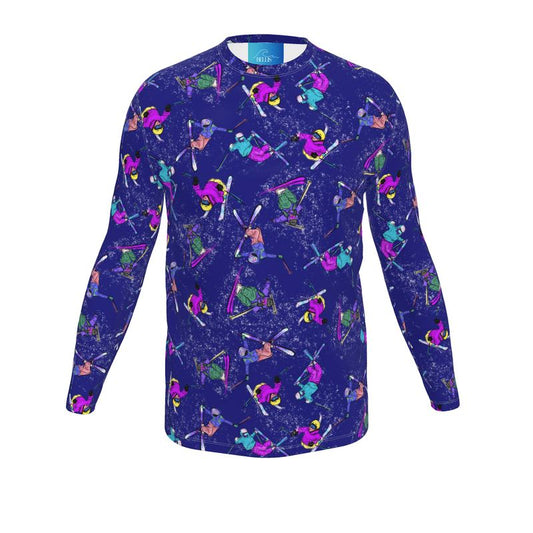 Mens Sports Breathable base Layer Long Sleeve Top Ski Skier -Navy Blue