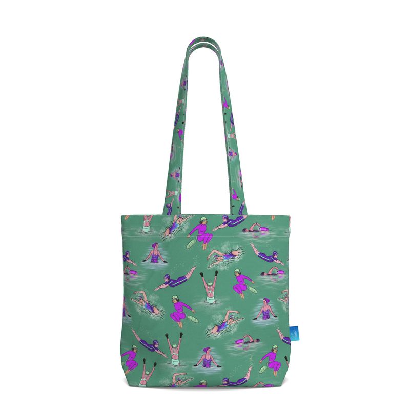Everyday Tote Bag with Gusset wild swimmer cold water swim - Green