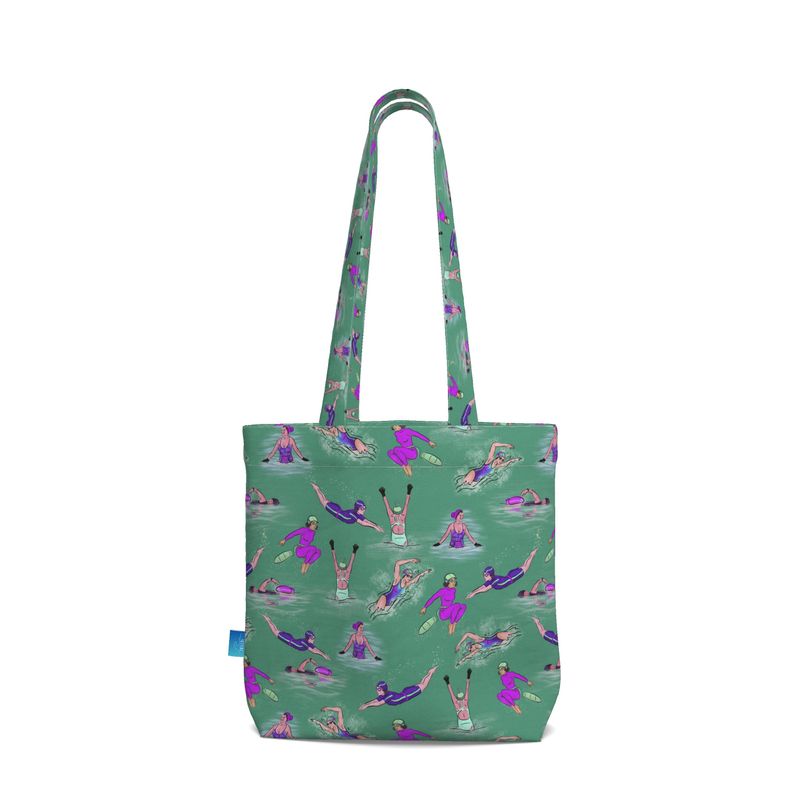 Everyday Tote Bag with Gusset wild swimmer cold water swim - Green