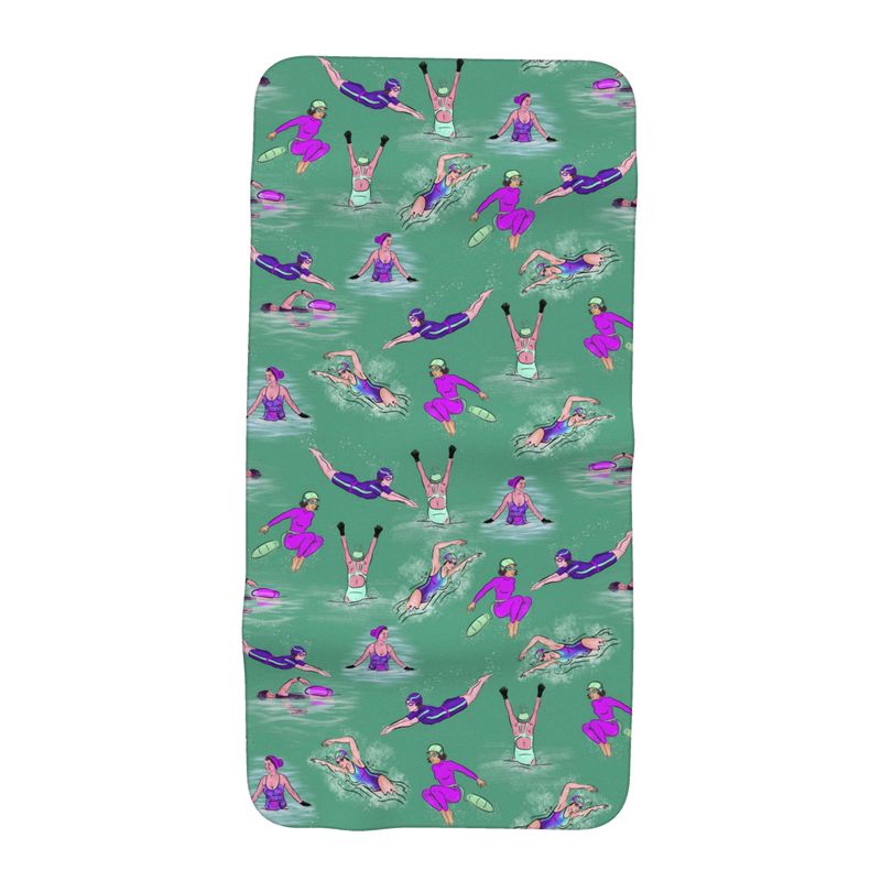 Microfibre  Beach Towel Wild Swimmer Cold Water Swim - Green