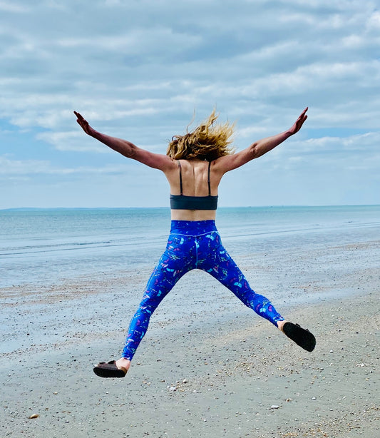 Blue high waist, full length leggings (old design on waist)