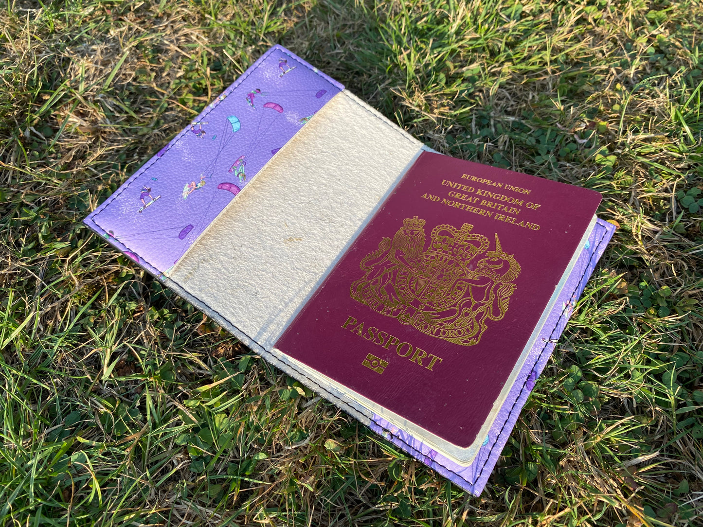 Leather Passport Cover Kitesurfer Girl Freestyle Jumping - Purple