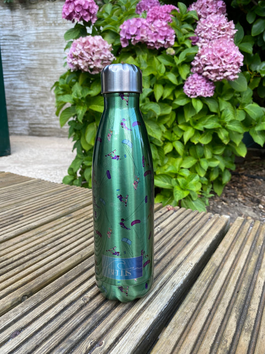Stainless Steel Thermal Bottle Kitesurfer Freestyle Jumping - Green