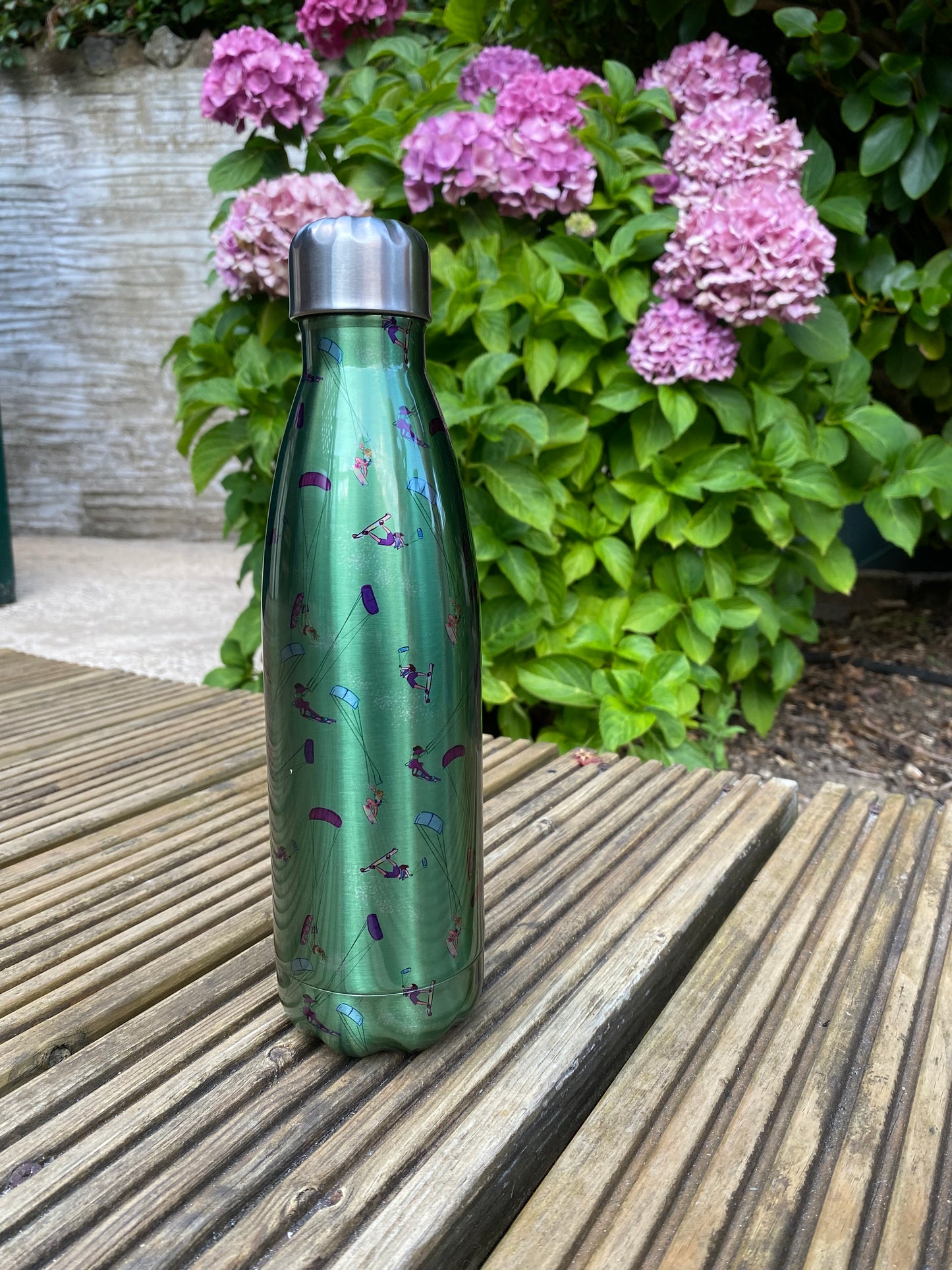 Stainless Steel Thermal Bottle Kitesurfer Freestyle Jumping - Green